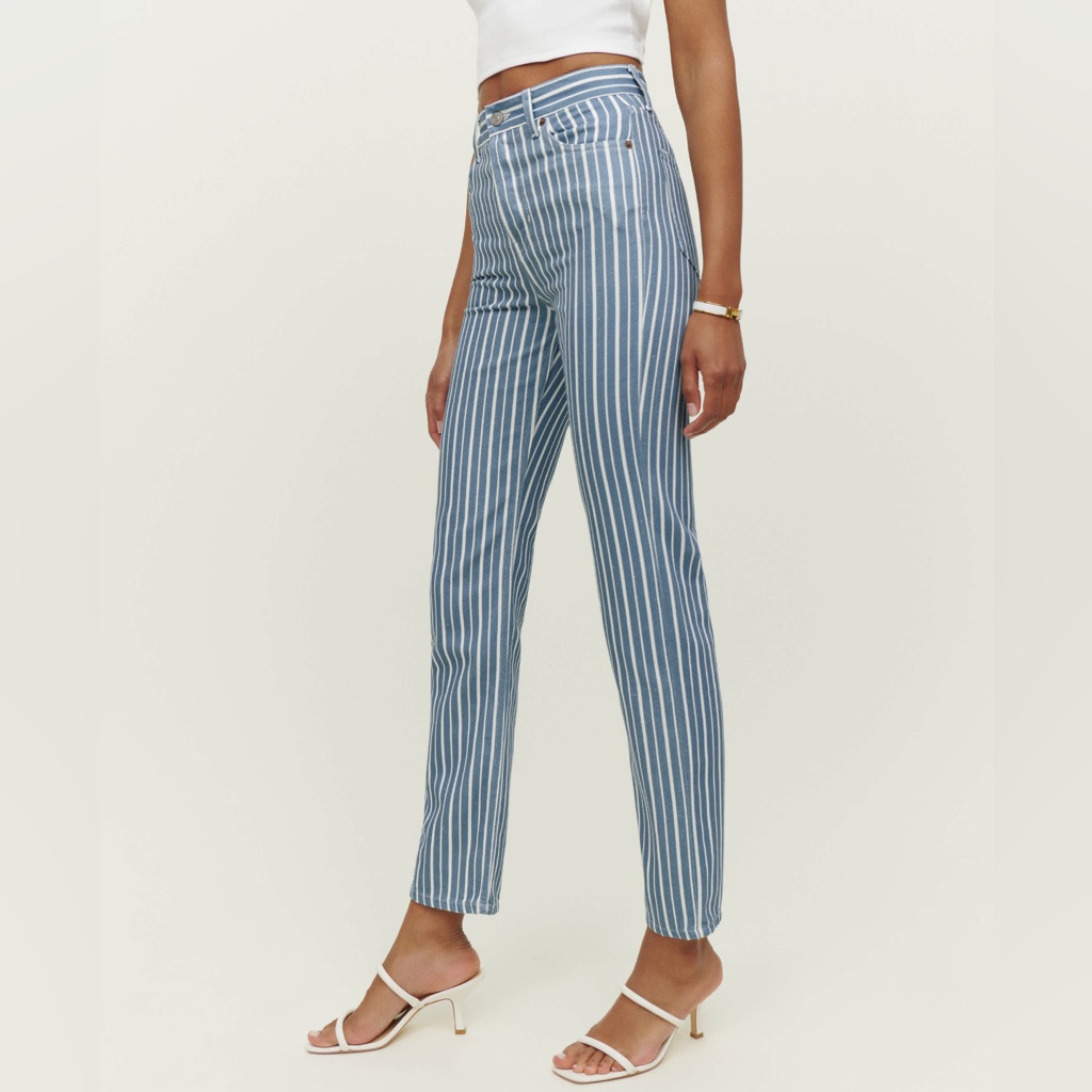 Reformation Cynthia Striped High Rise Straight Jeans In Metro Stripe Size 29